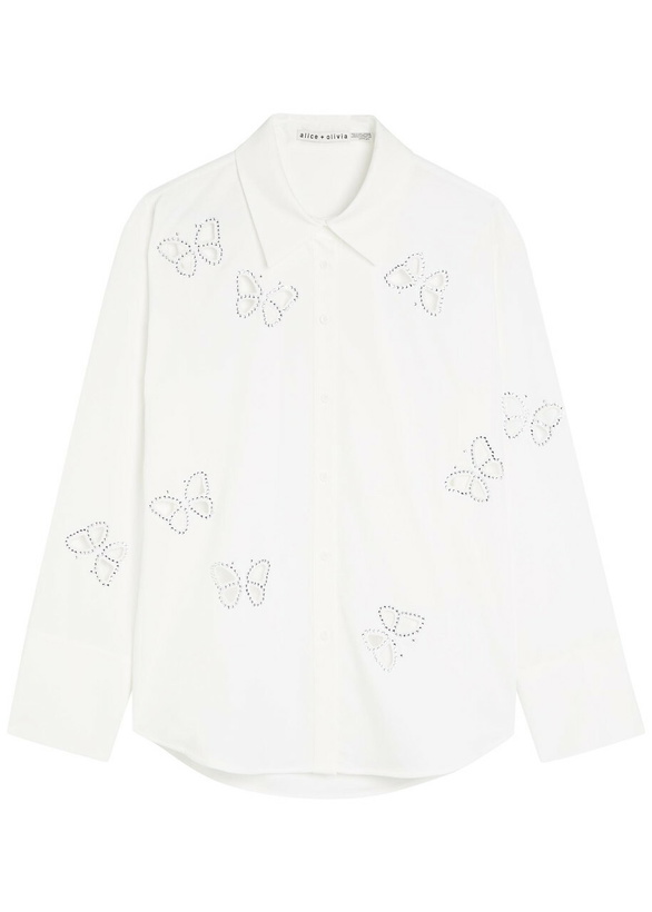 Photo: Alice + Olivia Finely Embellished Cut-out Woven Shirt White