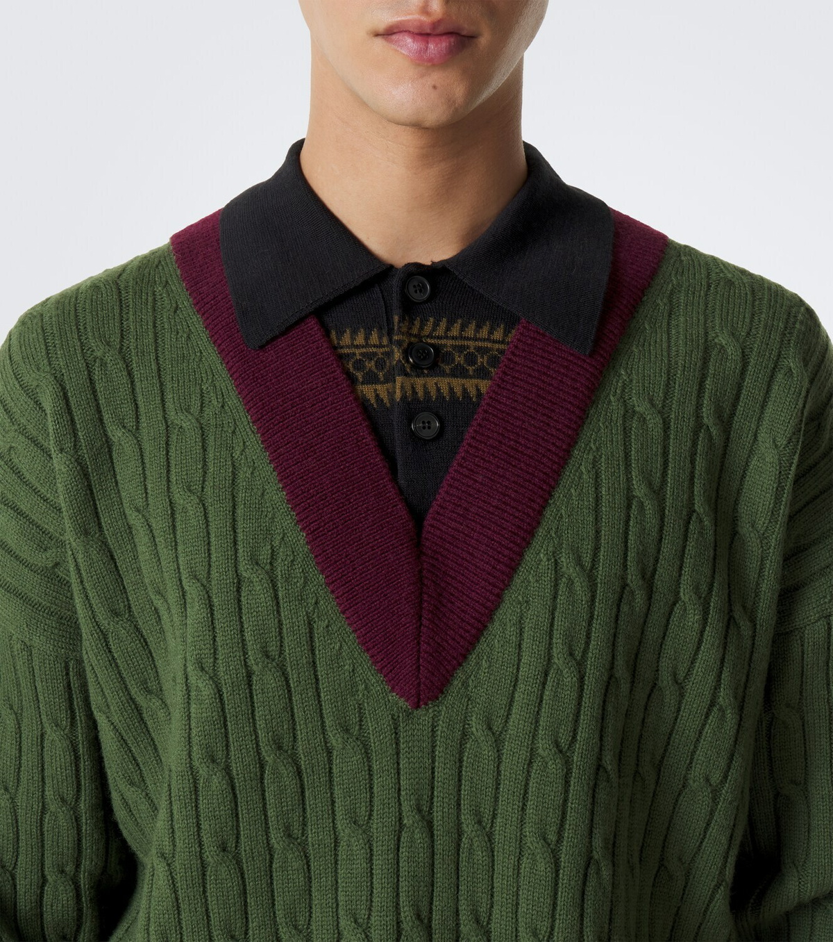 Dries Van Noten Layered wool and cotton polo sweater