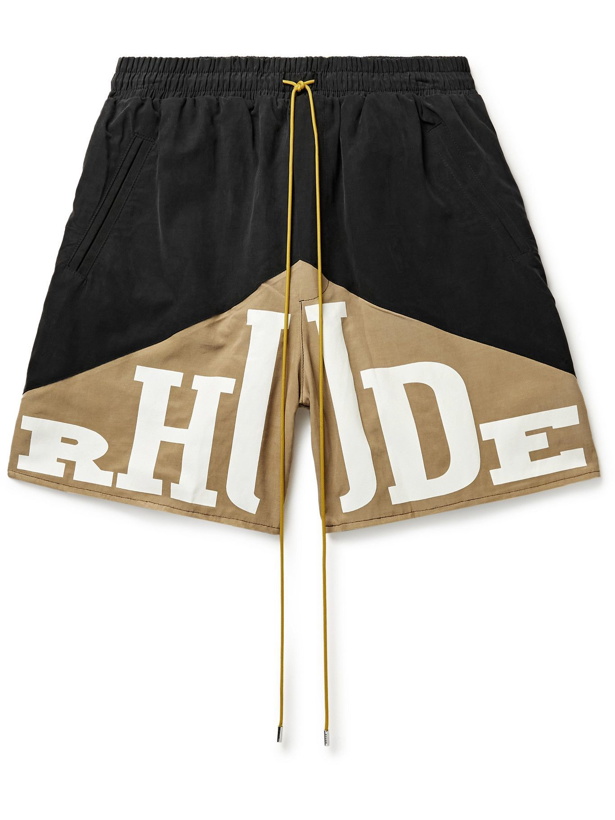 Photo: Rhude - Wide-Leg Logo-Print Shell Drawstring Shorts - Black