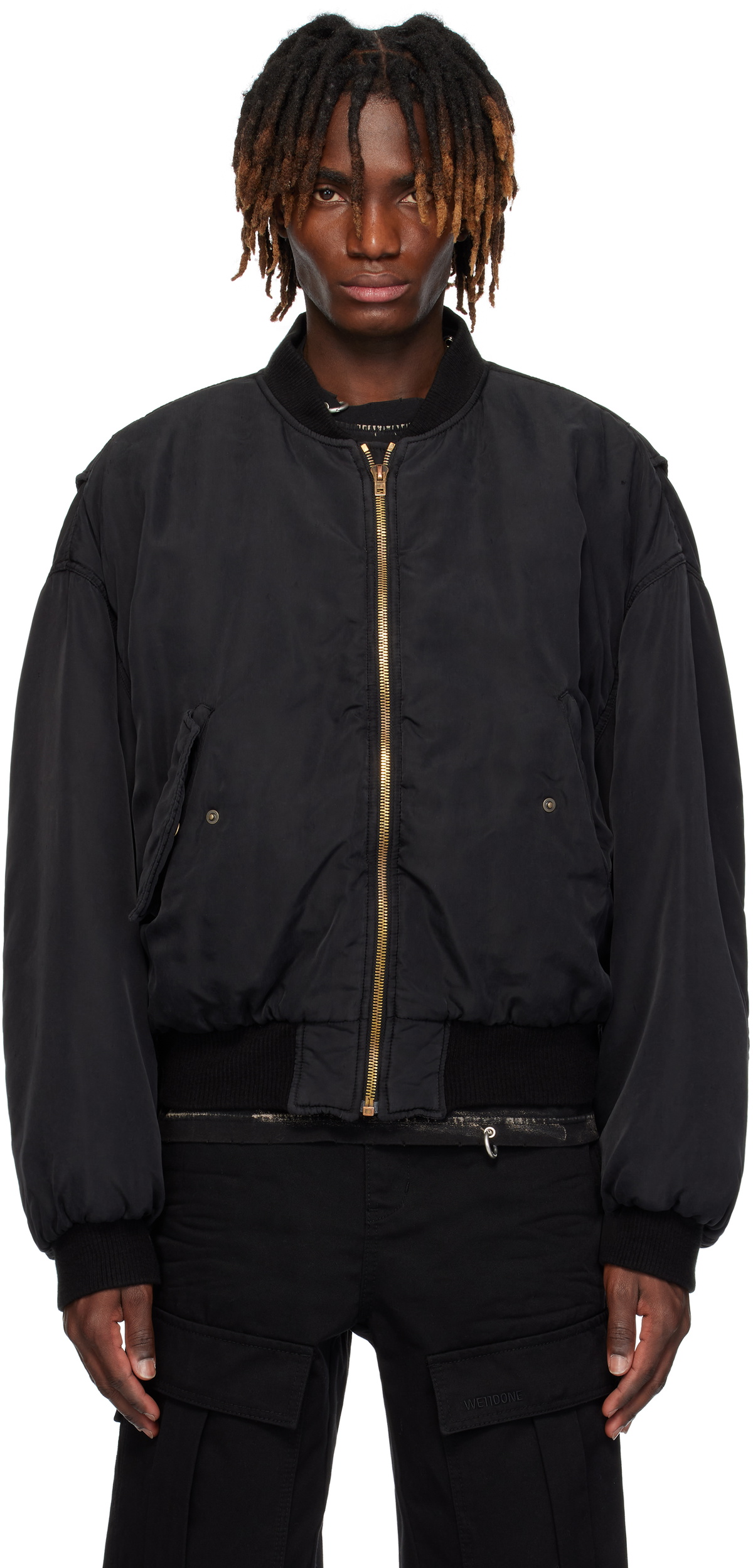 We11done Black Curved Bomber Jacket