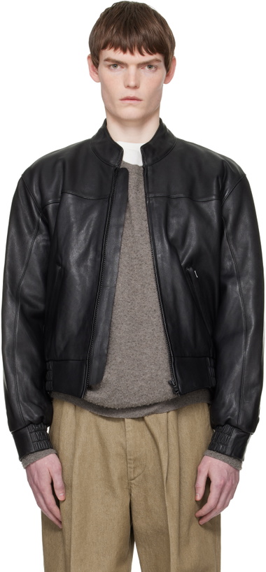 Photo: Sunflower Black Leather Polo Biker Jacket