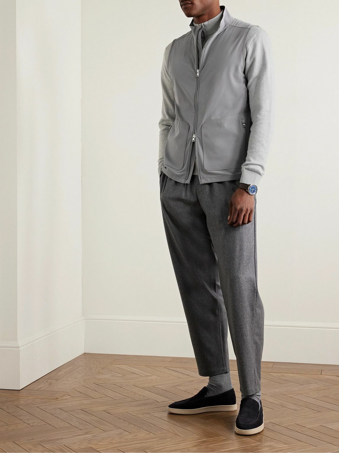 Peter Millar - Ashland Birdseye Merino Wool, Linen and Cotton-Blend Half-Zip Sweater - Gray
