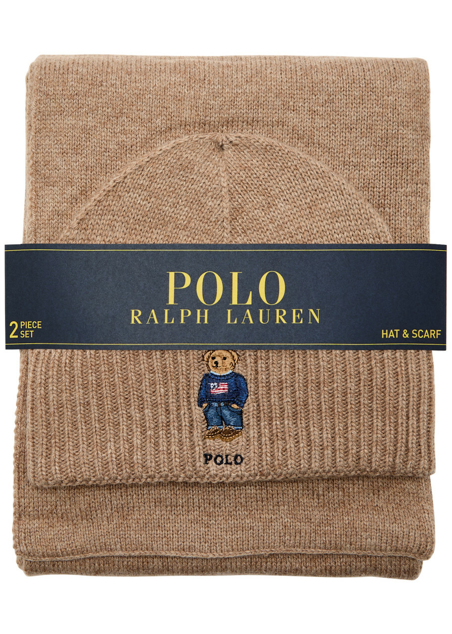 Polo Ralph Lauren Bear-embroidered Beanie and Scarf set - Brown - One Size