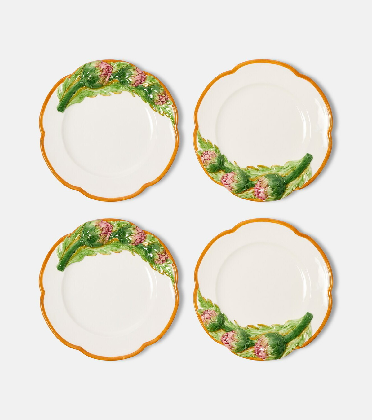 Les-Ottomans Artichoke set of 4 ceramic dinner plates