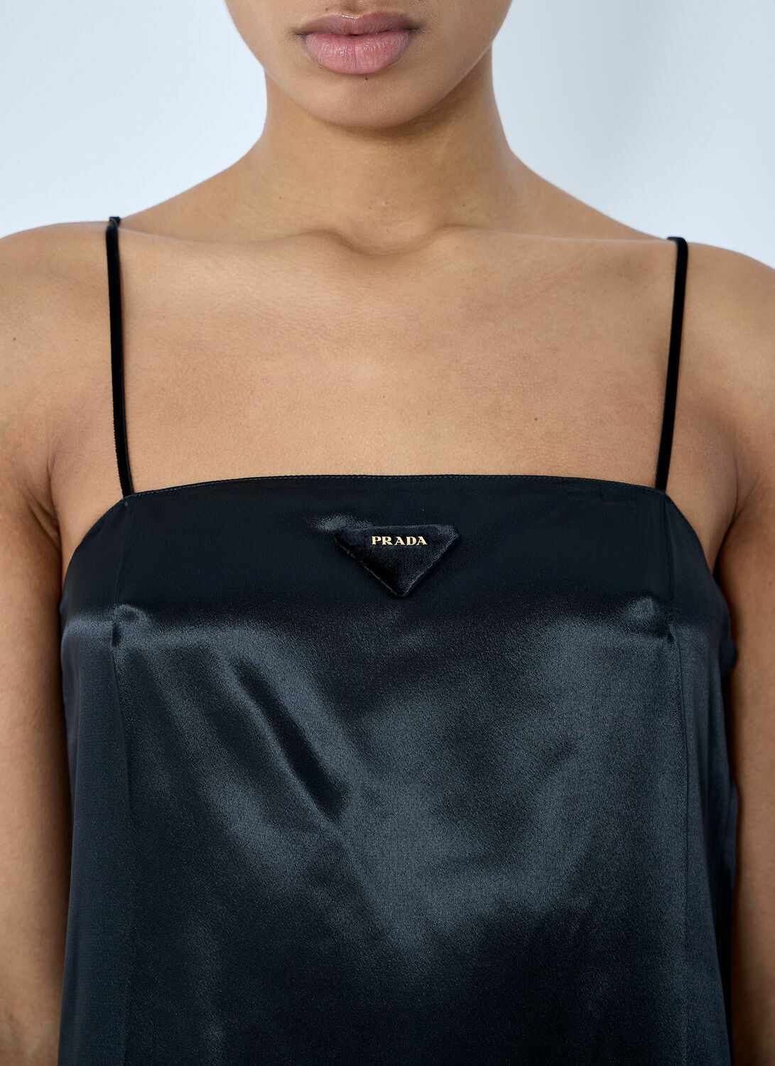 Prada Satin Logo Patch Midi Dress