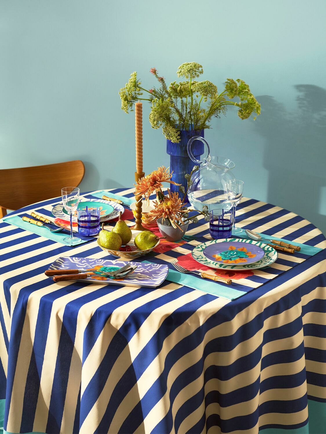 LISA CORTI Nizam Stripes Blu Rectangular Tablecloth