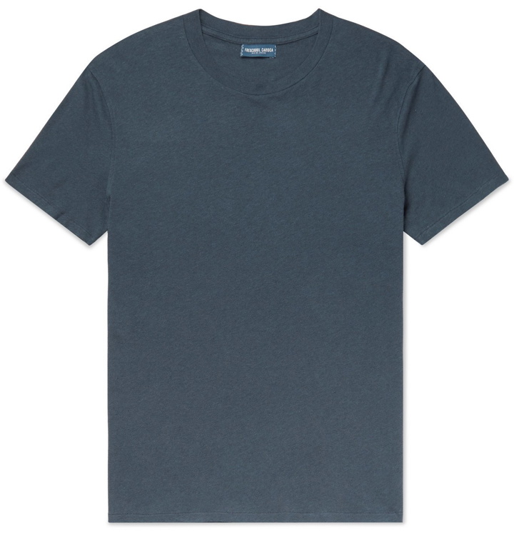 Photo: Frescobol Carioca - Slim-Fit Cotton and Linen-Blend Jersey T-Shirt - Blue