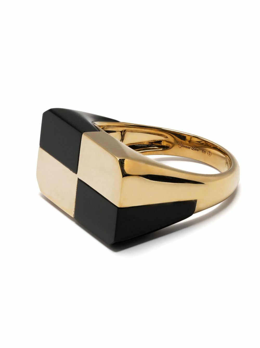 Yvonne Léon 9K Yellow Gold Bague Damier Onyx Ring