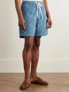 Kartik Research - Straight-Leg Embellished Kantha Cotton Drawstring Shorts - Blue