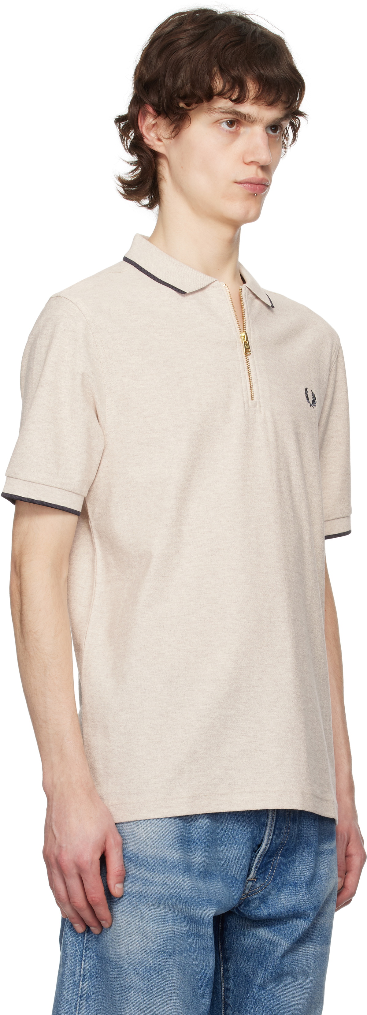 Fred Perry Beige Crepe Piqué Zip Neck Polo Fred Perry
