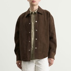 AMI Paris Men's Suede Buttoned Overshirt in Chocolat