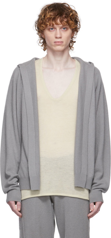 Photo: Frenckenberger SSENSE Exclusive Grey Hooded Bomber Cardigan