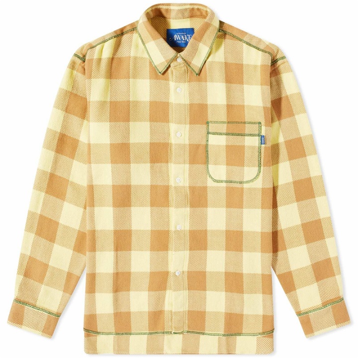 Photo: Awake NY Men's Contrast Stitch Flannel Shirt in Yellow/Brown