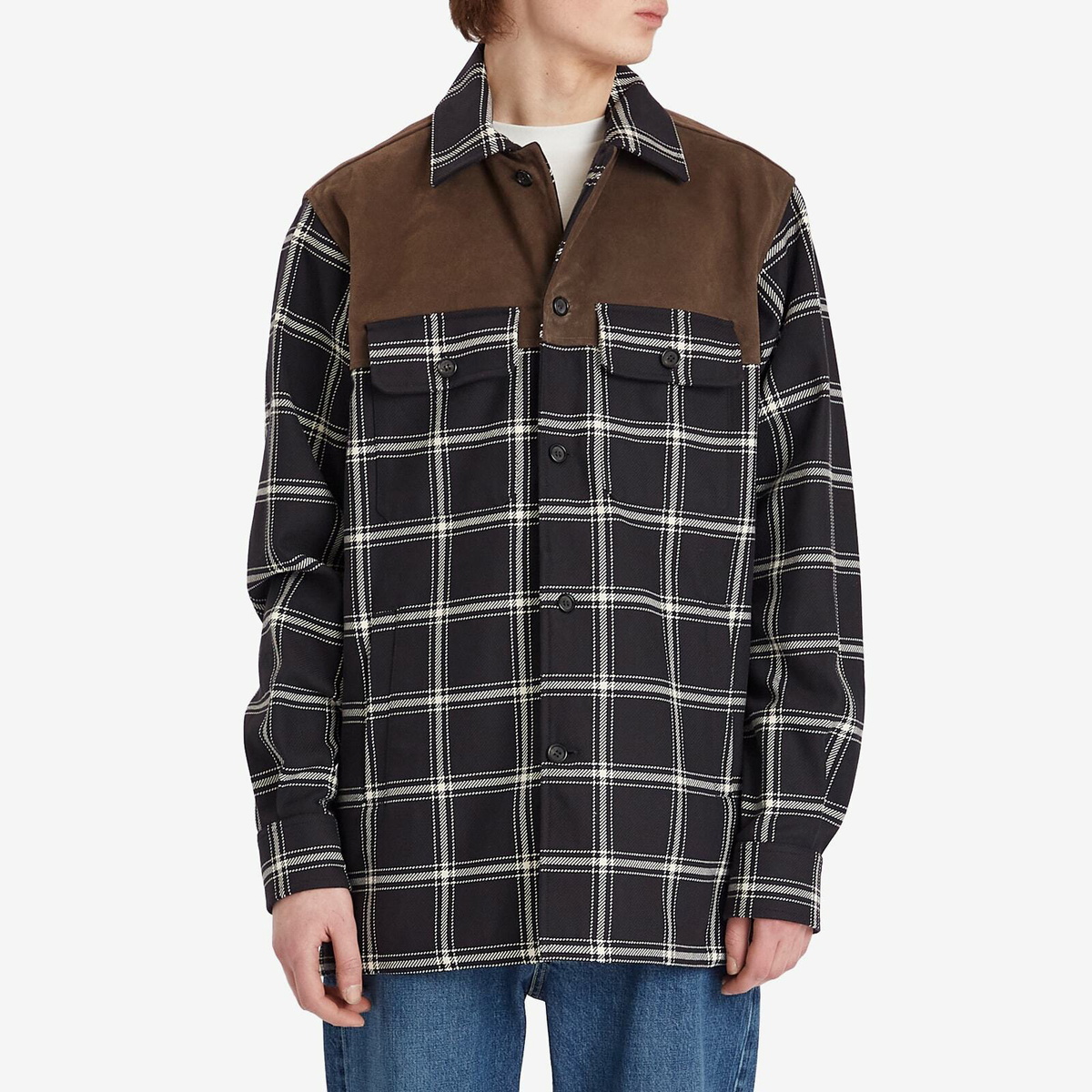 Alexander McQueen Men's Check Overshirt in Black/Ivory/Brown