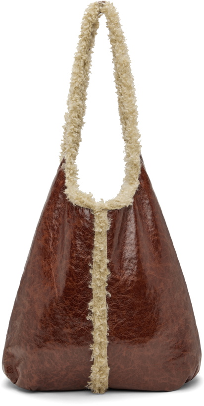 Photo: Anna Sui SSENSE Exclusive Burgundy Faux Leather Curly Lamb Trim Tote