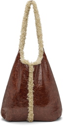 Anna Sui SSENSE Exclusive Burgundy Faux Leather Curly Lamb Trim Tote