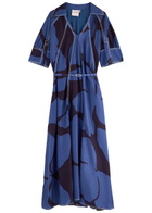 Lovebirds Printed Belted Silk Midi Dress Navy