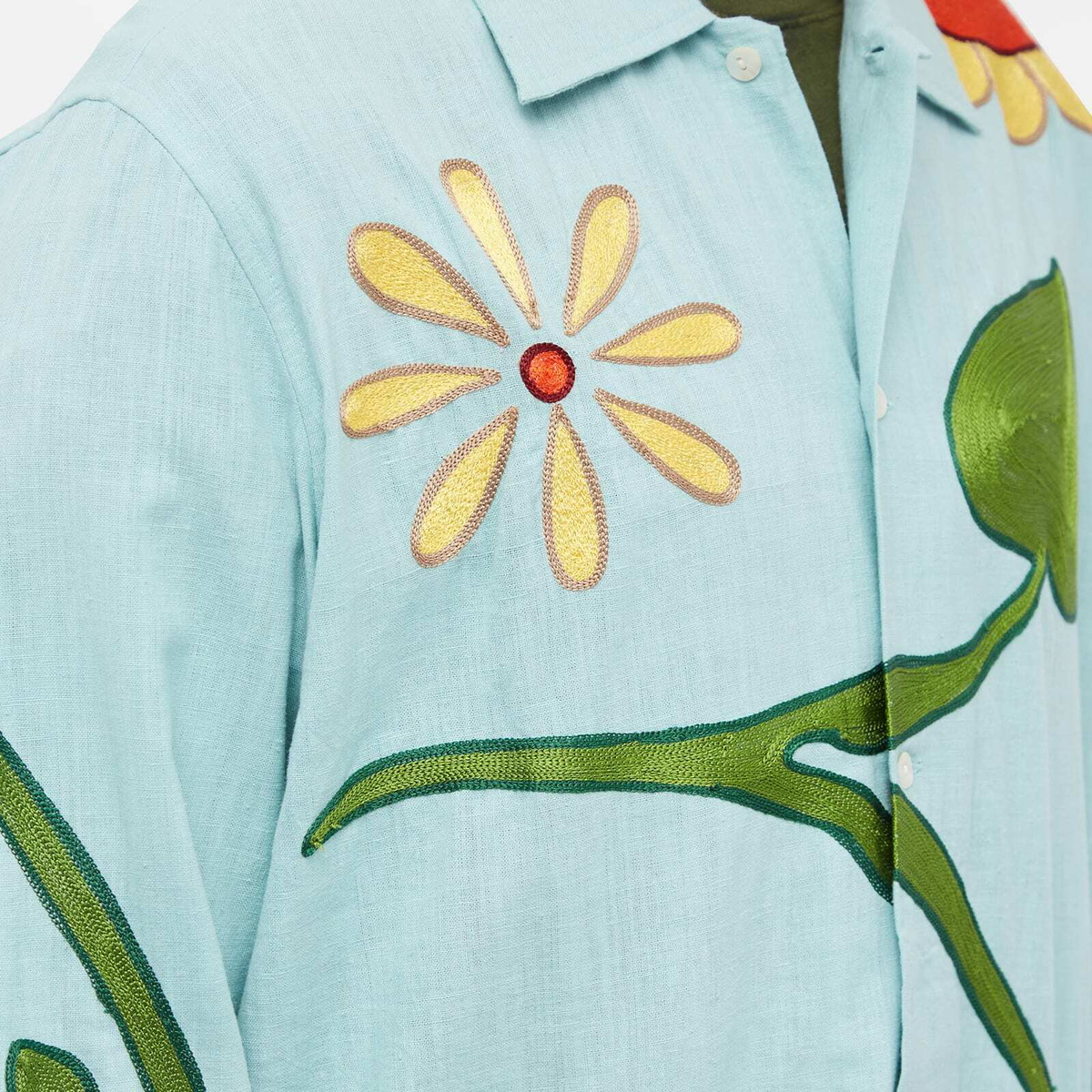 Sky High Farm Men's Embroidered Overshirt in Light Blue Sky High