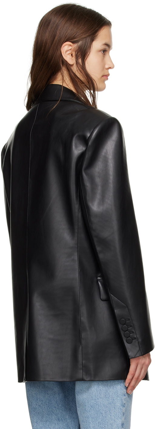 DRAE Black Oversized Faux-Leather Blazer
