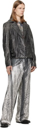 Diesel Gray Treated Leather Biker Jacket