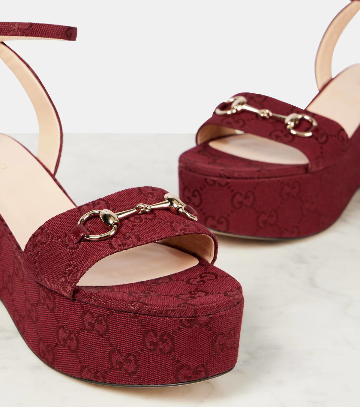 Gucci Lady Horsebit GG Canvas wedge sandals