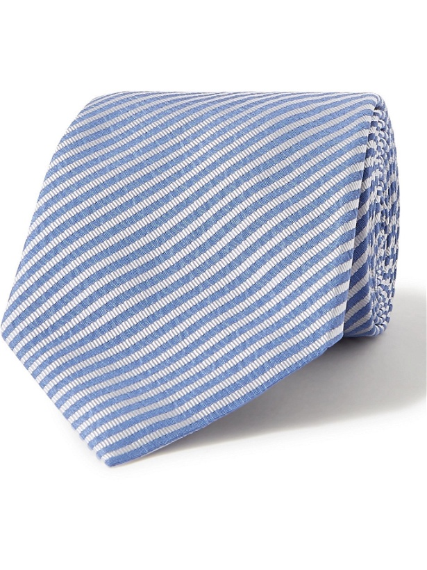 Photo: GIORGIO ARMANI - 8cm Striped Silk-Twill Tie - Blue