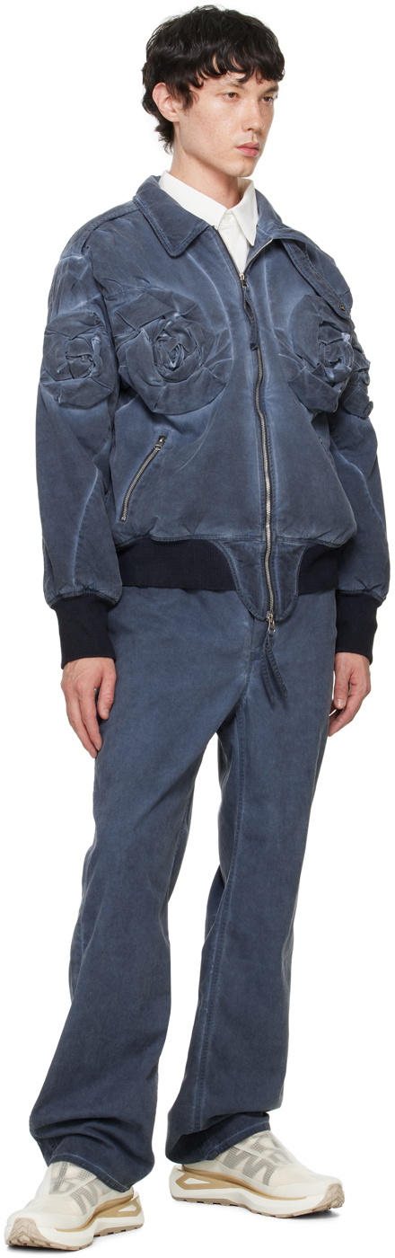 Juntae Kim Navy Asymmetric Flower Trousers