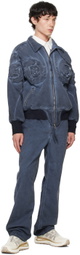 Juntae Kim Navy Asymmetric Flower Trousers