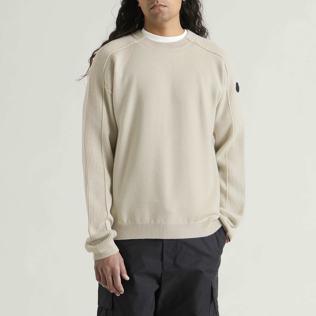 Moncler Men's Wool Crew Neck Jumper in Beige