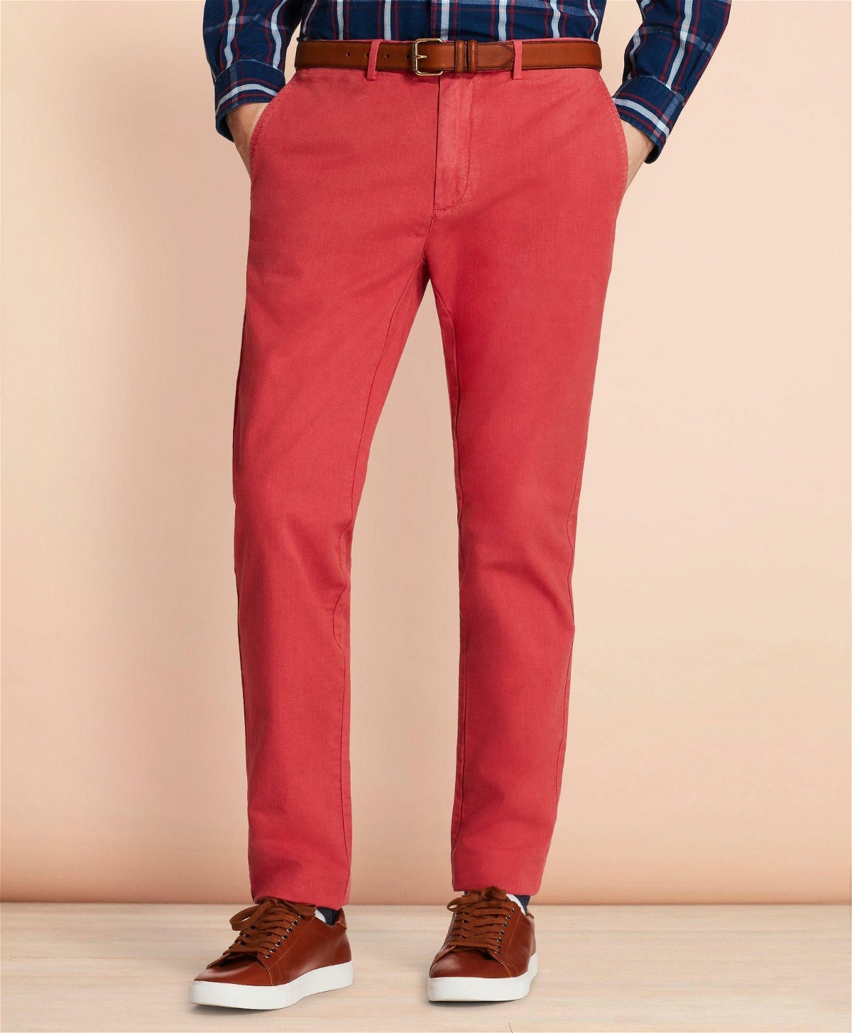 Photo: Brooks Brothers Men's Slim Garment-Dyed Cotton-Linen Stretch Chinos | Rose