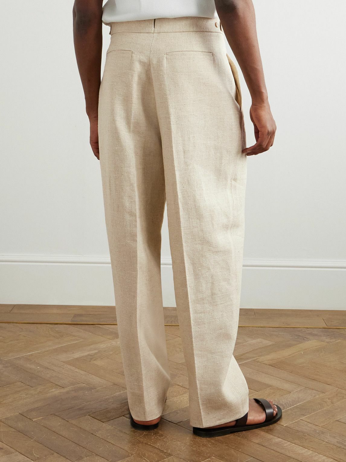 Zegna - Straight-Leg Pleated Linen, Silk and Hemp-Blend Trousers