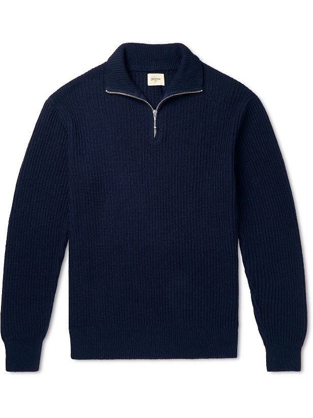 Photo: Bellerose - Asil Ribbed Cotton Half-Zip Sweater - Blue