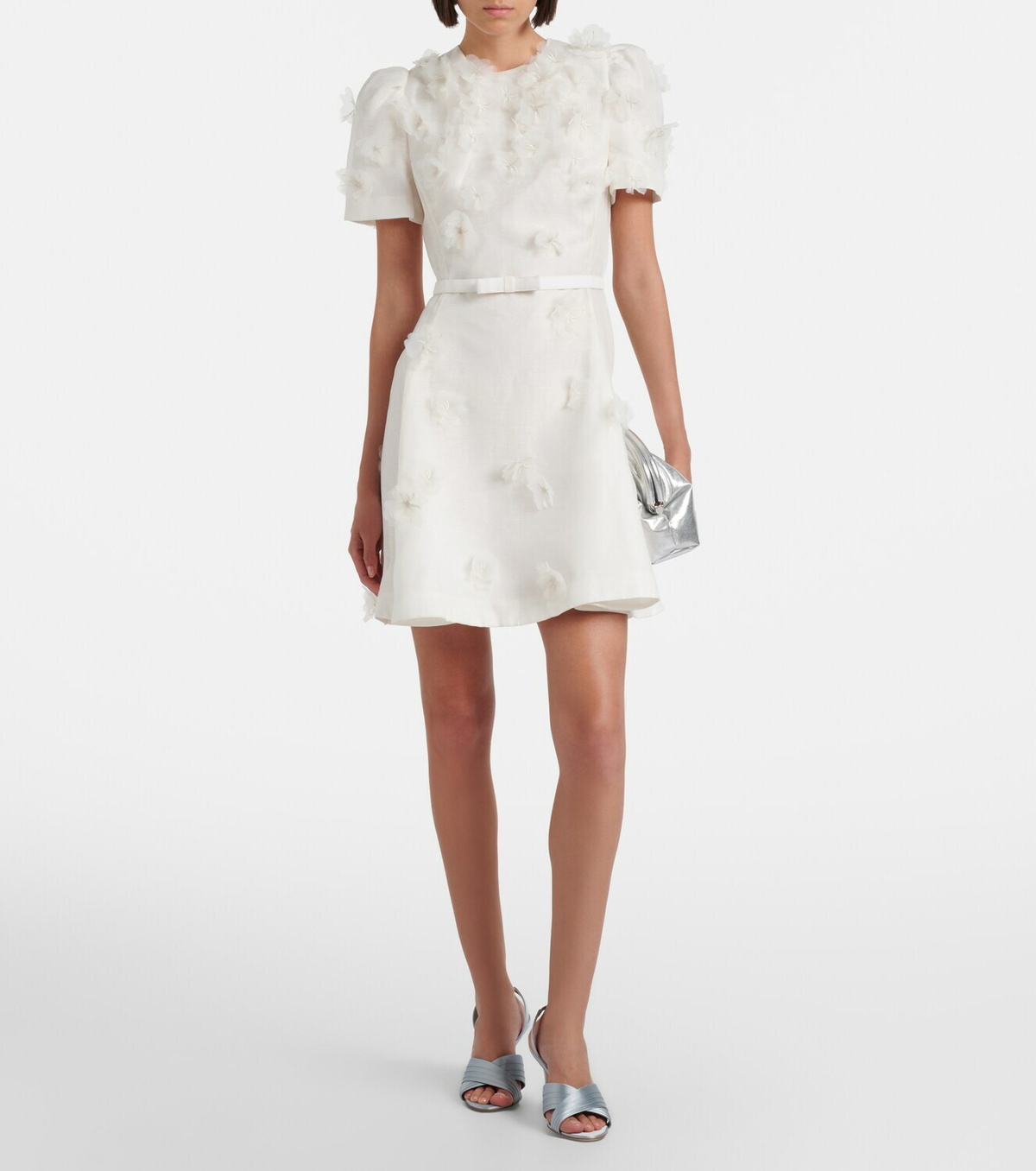 Leo Lin Elyse floral-appliqué linen and silk minidress