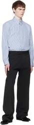 BALMAIN Blue & White Embroidered Pinstripe Popeline Regular Shirt