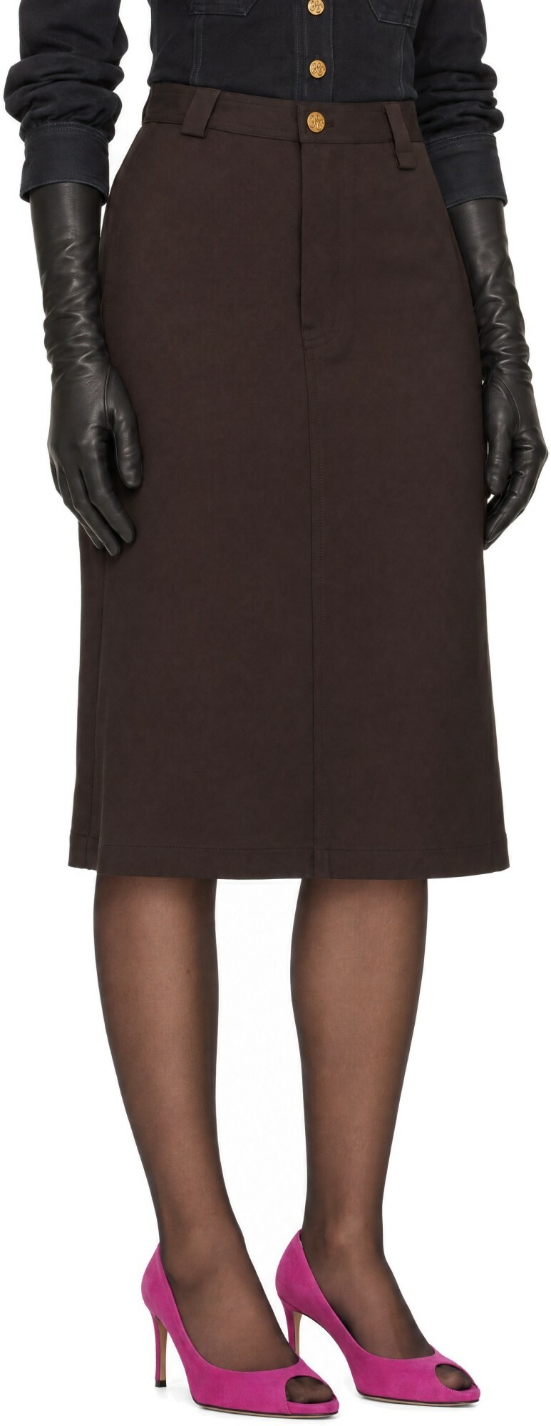 WILLY CHAVARRIA Brown Uniform Midi Skirt