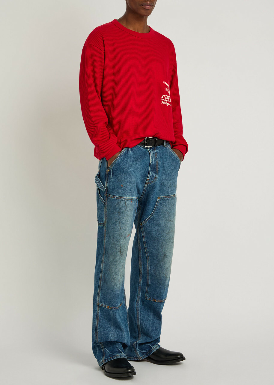 Cherry Los Angeles Paint-effect Washed Wide-leg Jeans Denim