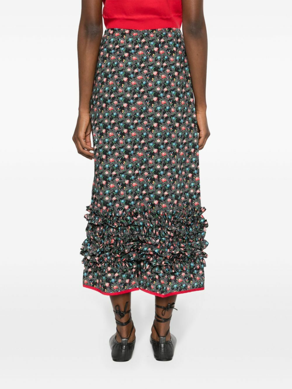 Molly Goddard Black Delia Floral-Print Ruffled Skirt