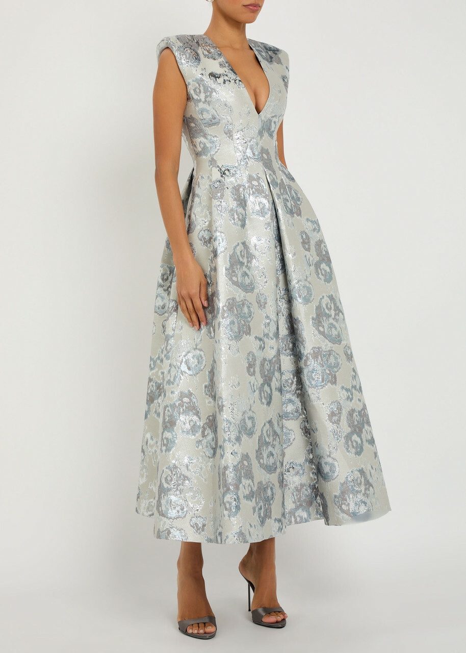 Huishan Zhang Kyle Metallic-jacquard Midi Dress Silver
