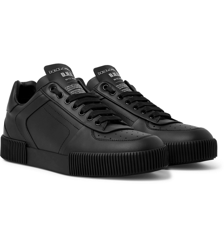 Photo: Dolce & Gabbana - Logo-Appliquéd Rubber-Trimmed Leather Sneakers - Black