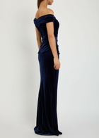 Talbot Runhof Off-the-shoulder Velvet Gown Navy