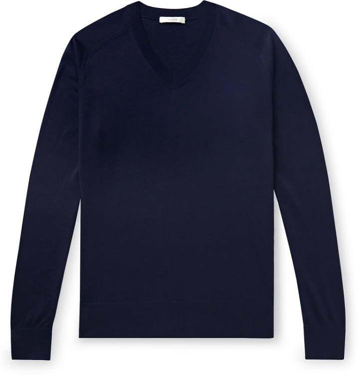 Photo: The Row - Igor Silk and Cotton-Blend Sweater - Blue