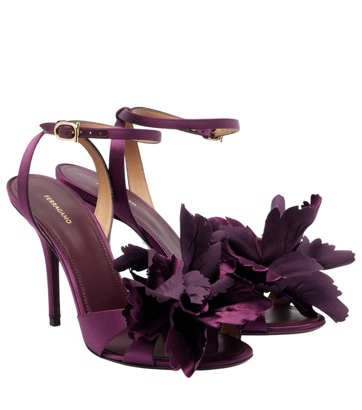 Photo: Ferragamo Ghilly 95 floral-appliqué satin sandals