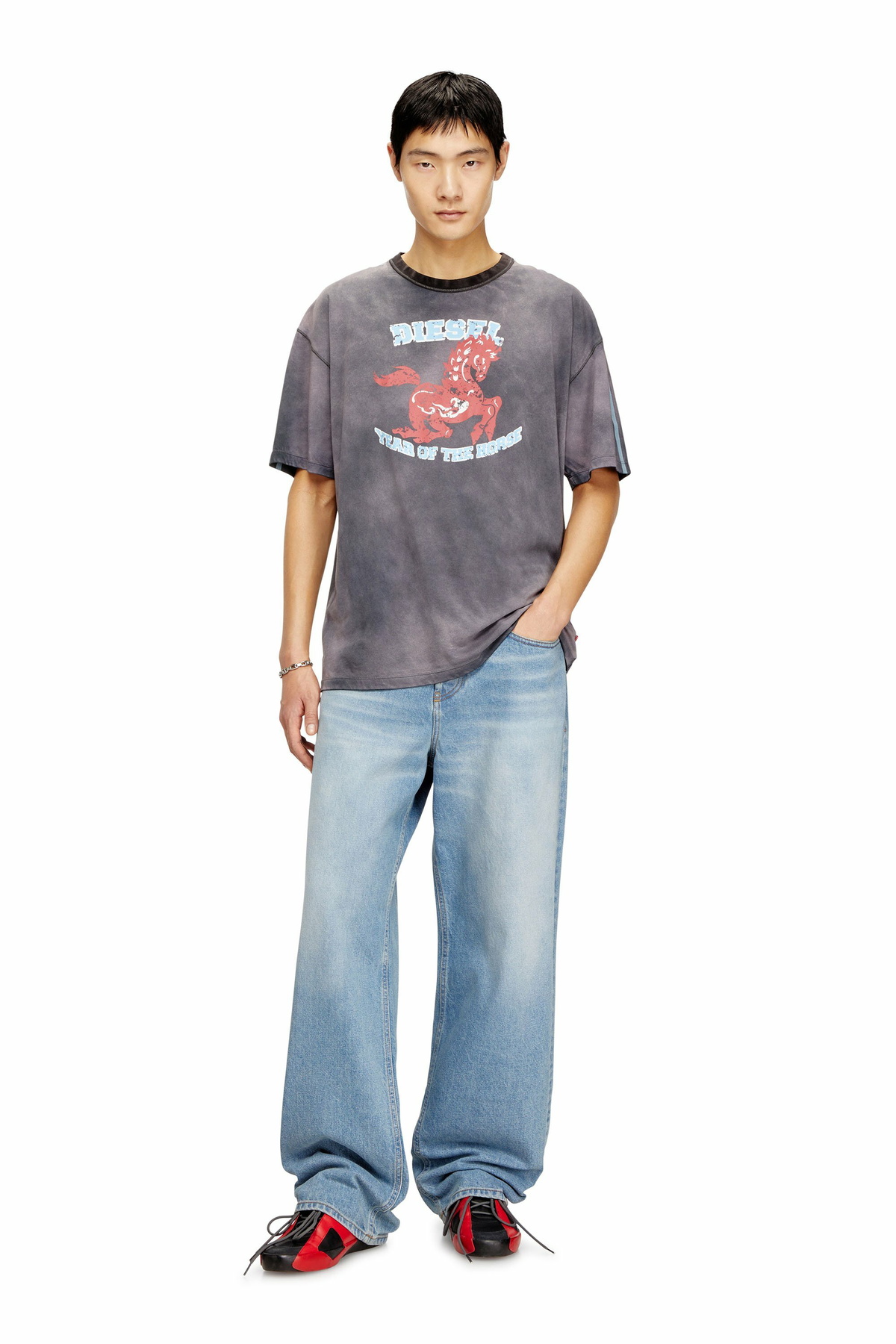 Diesel Cotton T-shirt with horse graphic print - T-Shirts Mens in Grey