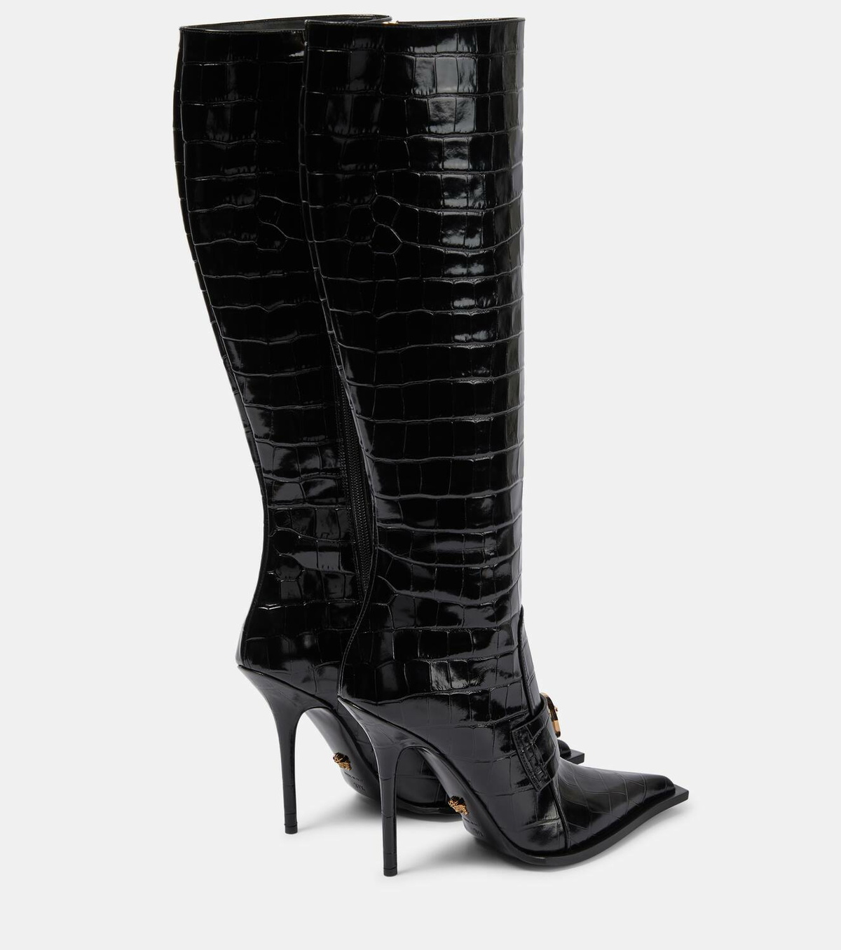 Versace Croc-effect patent leather knee-high boots Versace