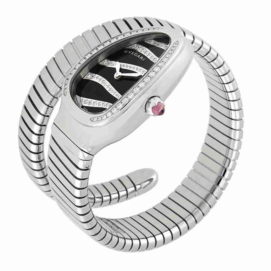 Bvlgari Serpenti Tubogas Black Lacquered Dial Ladies Spiral Bracelet 102439