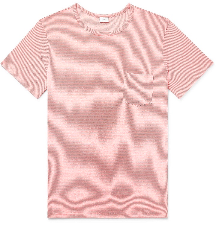 Photo: Onia - Chad Striped Linen-Blend T-Shirt - Pink