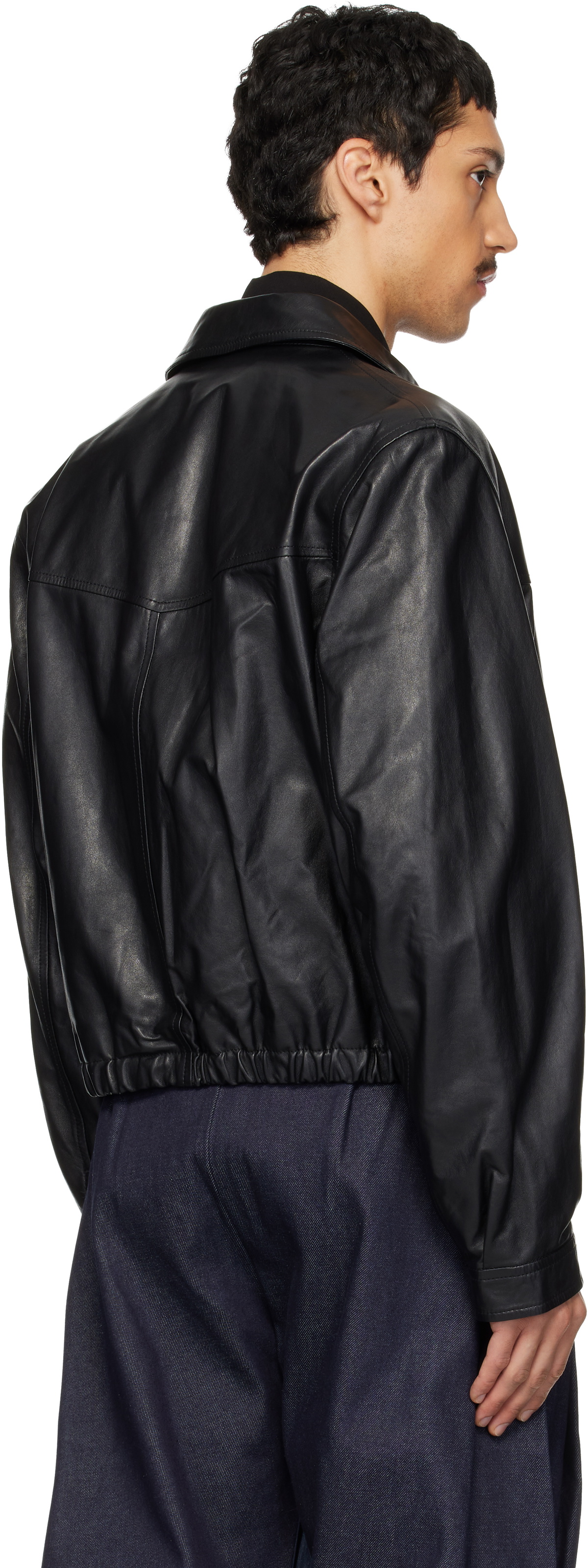 LEMAIRE Black Leather Biker Jacket