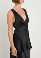 Reformation Addie Lace-trimmed Silk top Black