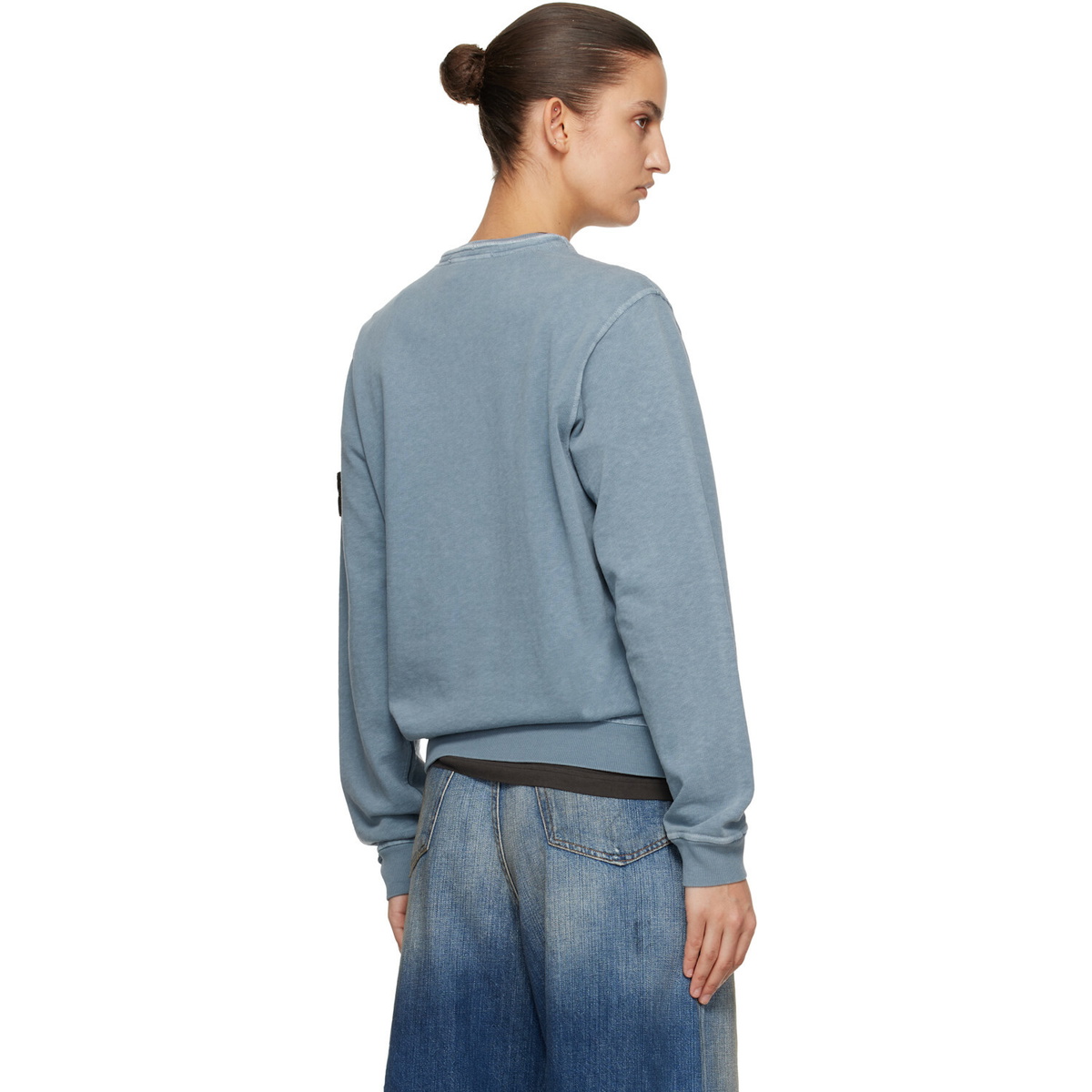 Stone Island Blue 6100034 Malfilé Fleece 'Old' Effect Sweatshirt