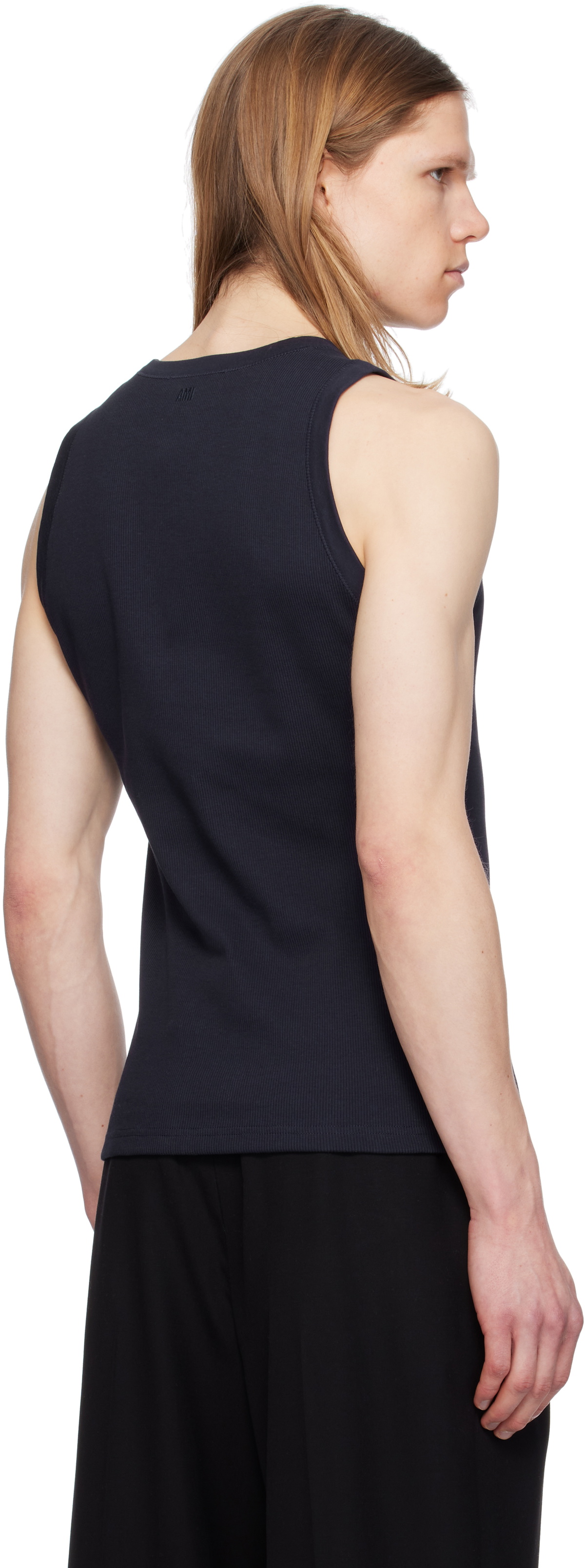 AMI Paris Navy Cotton Rib Ami de Coeur Tank Top